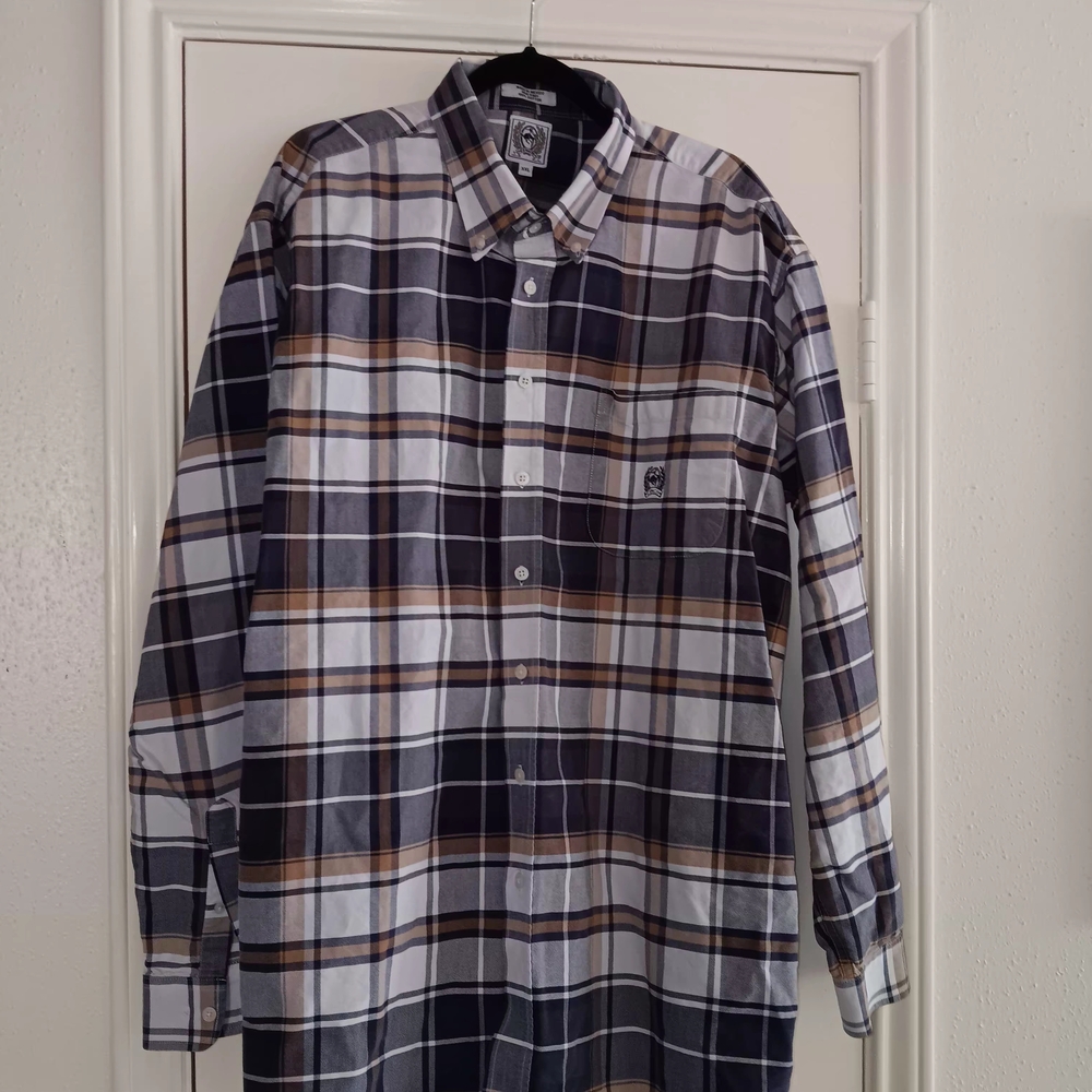 Cinch Men's Plaid Button-Down Shirt - Navy, White, Brown